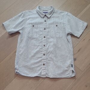 Patagonia Shirt Men's sz M Blue/Grey Check Hemp Blend Short Sleeve Button Up